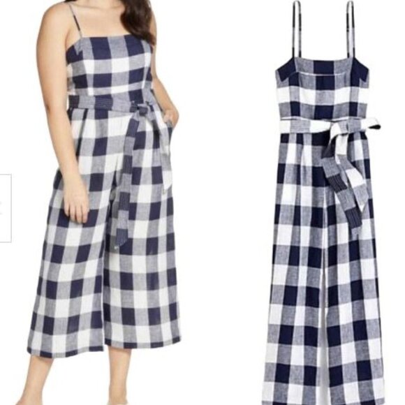 J. Crew Linen Wide Leg Belted Jumpsuit Size 2 Plaid - Picture 1 of 5